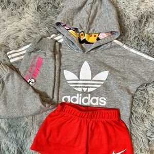 Adidas Gray Hoodie and Red Nike Shorts Bundle